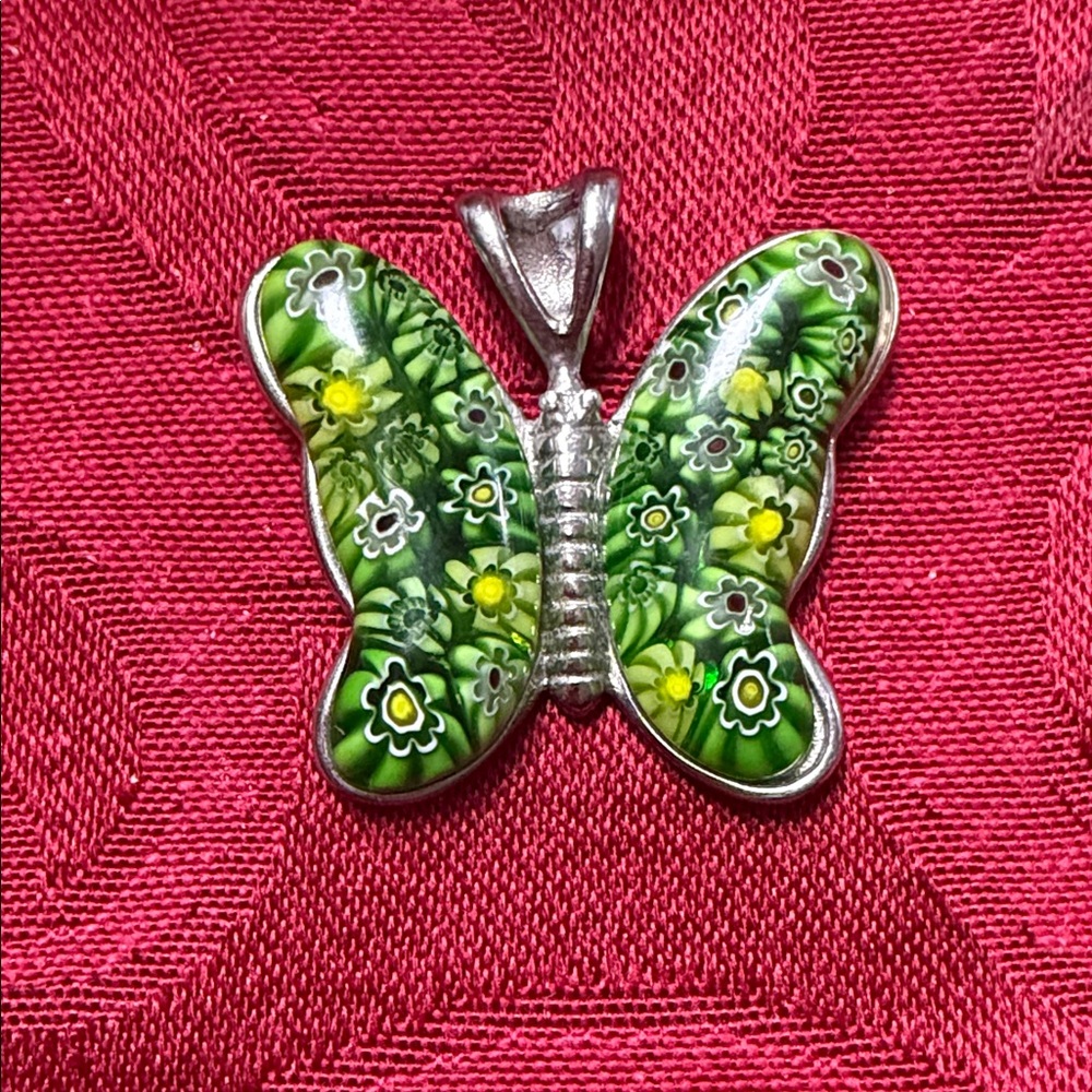 Stainless Steel Pendant Green Floral Butterfly Pendant